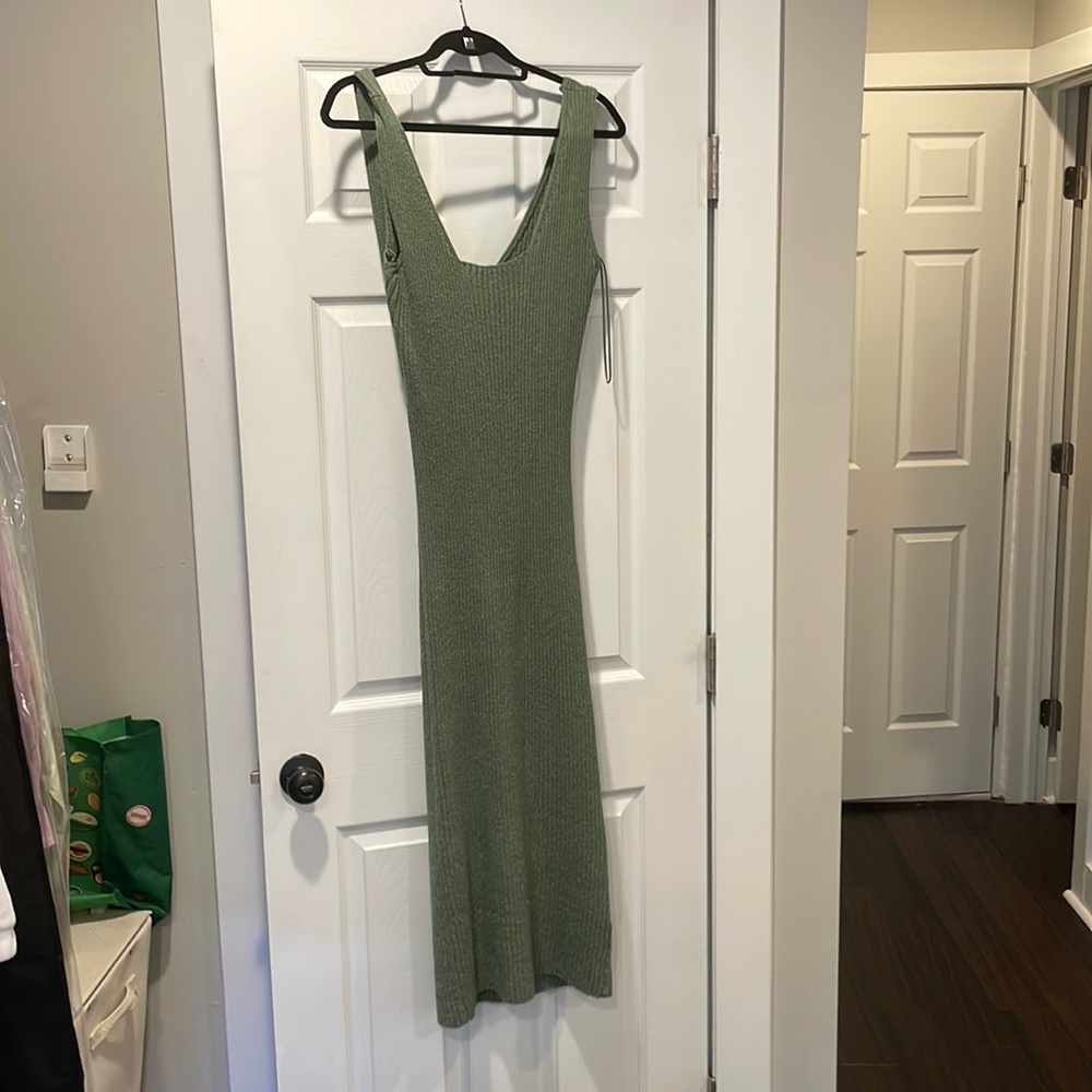 Open back green sweater dress